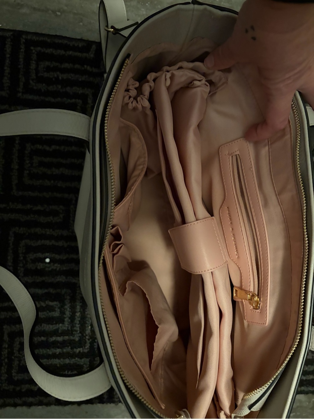 Poppy & Peonies Soft Cream Leather Tote with Removable Strap - Picture 3 of 4